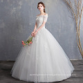 XQX012 Korea Styles Scalloped Neckline Sexy Off Shoulder Wedding Dress Designers Short Sleeves Sequins Tulle Ball Gown Dresses